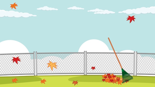 Бесплатное векторное изображение Дизайн эскиза с осенними листьями и граблями