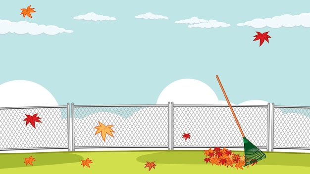 Free vector thumbnail design with autumn leaves and rake