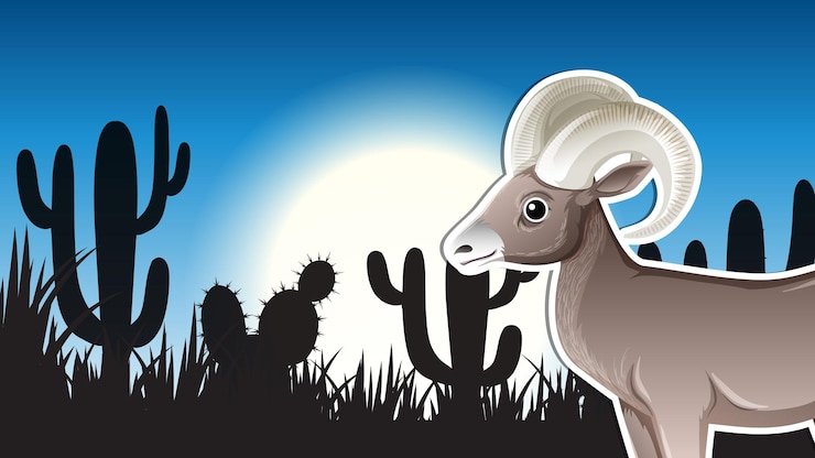 मुफ़्त वेक्टर thumbnail design with bighorn sheep on silhouette desert backgro