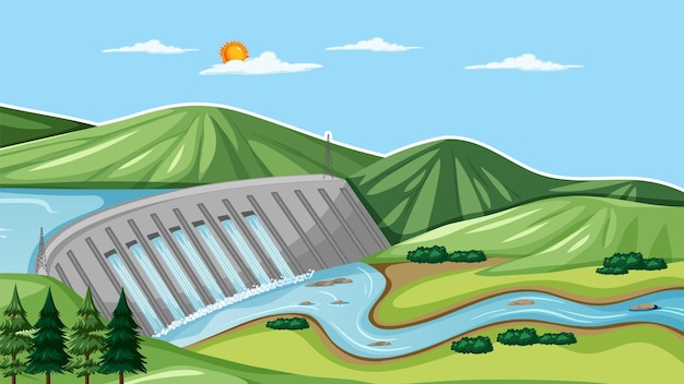 Free vector thumbnail design with dam landscape