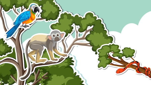 Thumbnail design with monkey and parrot bird on branch