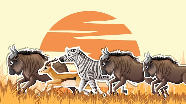 Бесплатное векторное изображение Дизайн эскиза с животными саванны