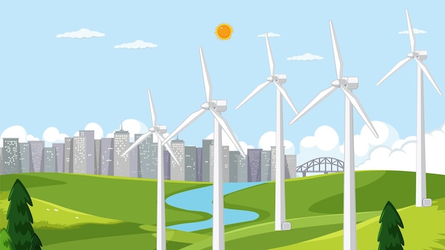 Free vector thumbnail design with wind turbine landscape