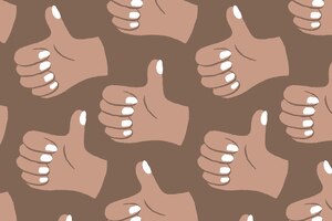 thumbs up background, hand doodle pattern in brown vector