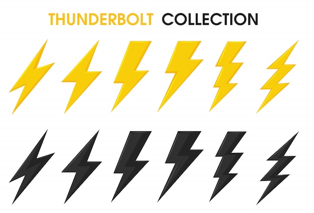 Thunder and bolt lighting flash vector collection set.