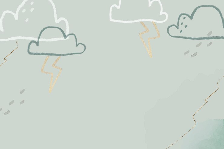 Free Vector thunder clouds background vector in green with glittery cute doodle illustration for kids