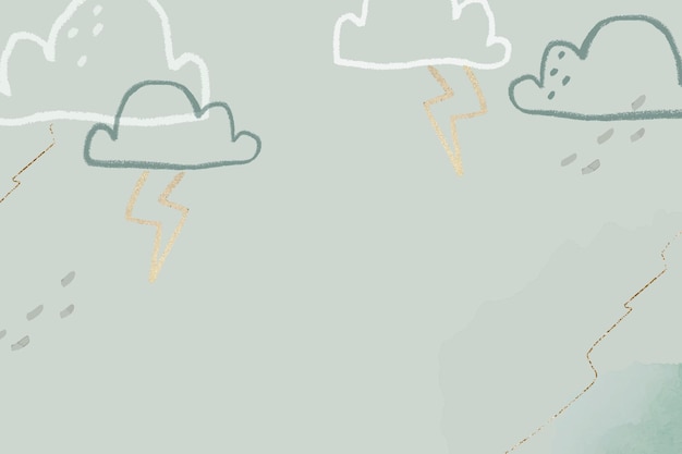 Бесплатное векторное изображение Грозовые облака фон вектор в зеленом с блестящей милой иллюстрацией каракули для детей