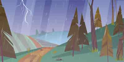 Free vector thunderstorm landscape with rain and lightning