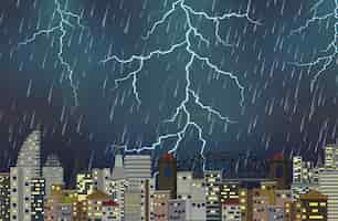 Free vector thunderstorm night urban scene