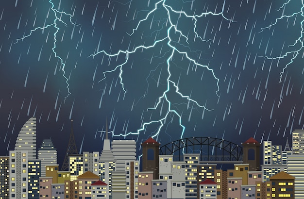 雷雨の夜の都会の風景