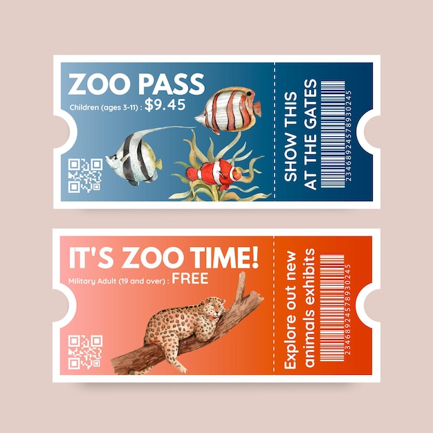 Free vector ticket template with biodiversity as natural wildlife species or fauna protection