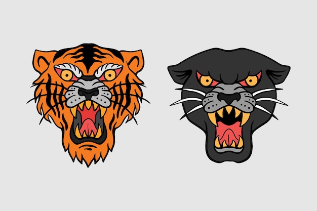 Tiger and black panther illustration print on t-shirts,jacket,souvenirs or tattoo free vector