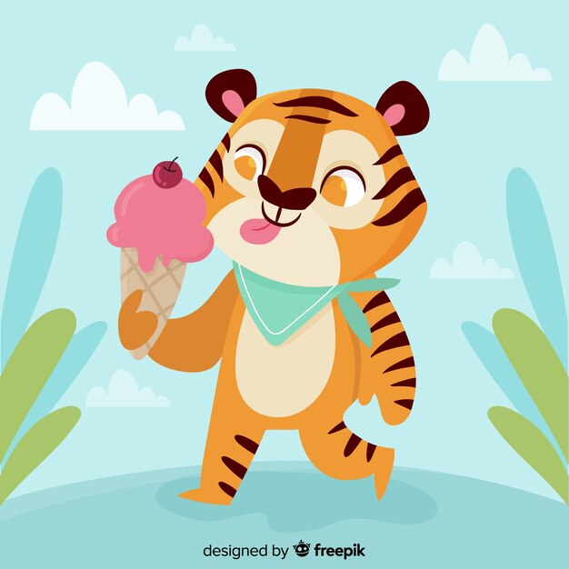 Tiger eating ice cream
