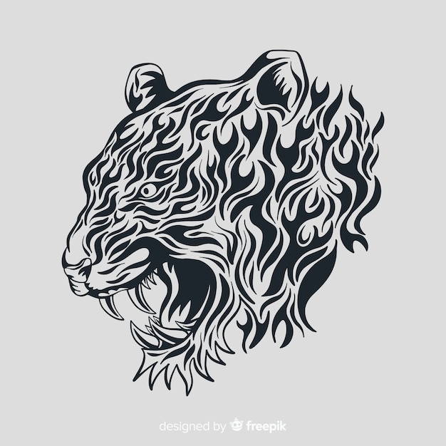 Free vector tiger face with tribal style