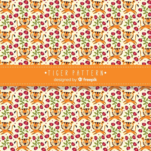 Free vector tiger and flower pattern