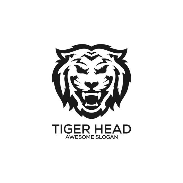 タイガー ヘッドのロゴ デザイン ライン アート
