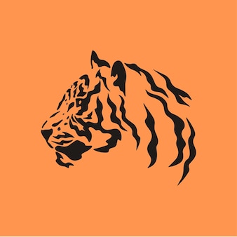 Tiger head symbol logo on orange background wild animal tribal tattoo design stencil flat vector Premium Vector