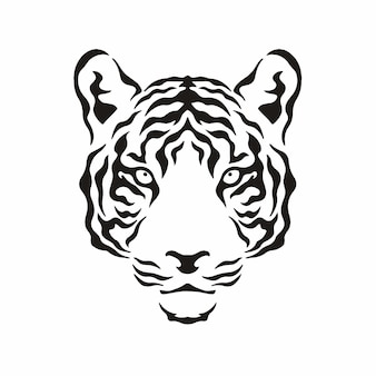 Tiger head symbol on white background wild animal tattoo design stencil flat vector illustration