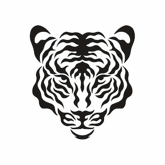 Tiger head symbol on white background wild animal tattoo design stencil flat vector illustration