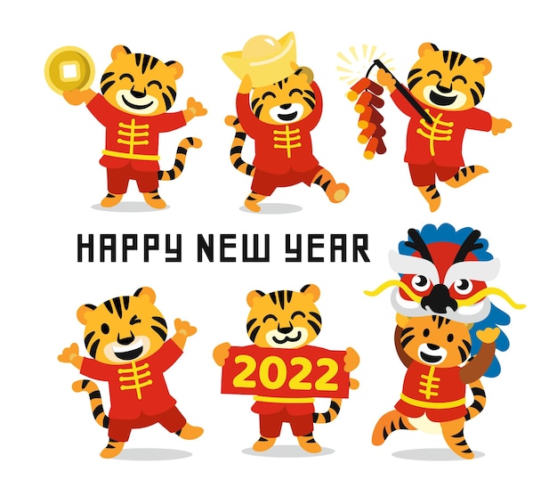 Tiger  horoscope sign set chinese happy new year