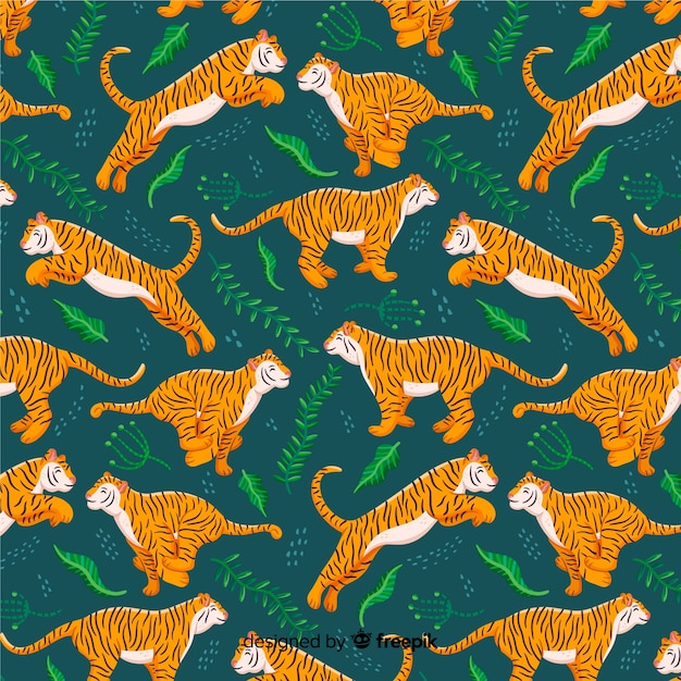 Free vector tiger pattern hand drawn style