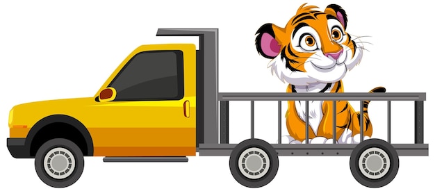 Free vector tiger riding in a pickup truck