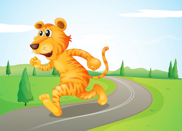 Free vector a tiger running in the street