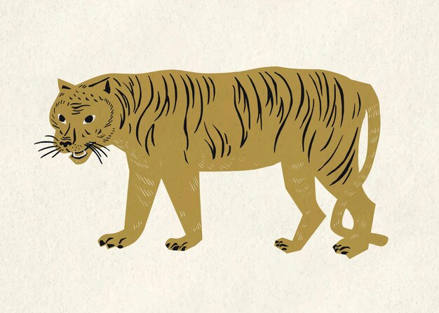 Бесплатное векторное изображение Клипарт tiger wild animal vintage gold
