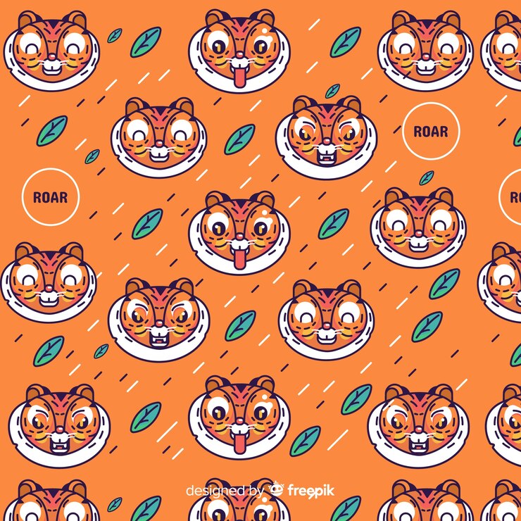 Free Vector tiger with leaves pattern