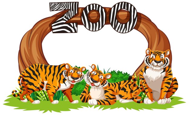 Tigers with zoo entrance sign