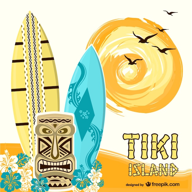 Free vector tiki island background with surf boards