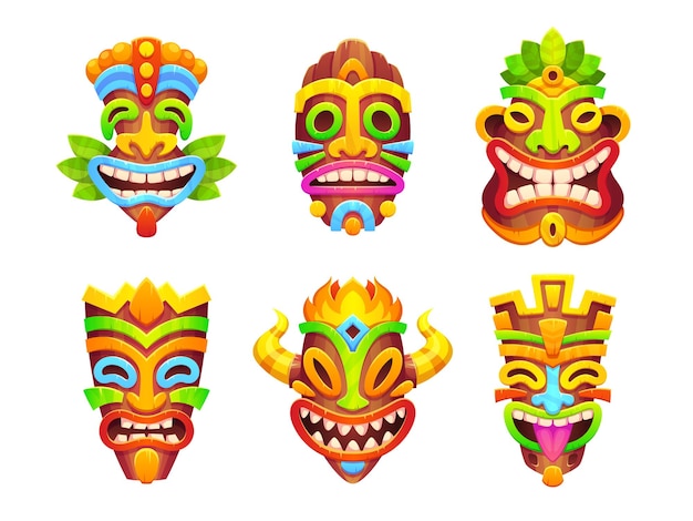 Free vector tiki mask african totem tribal icon vector set