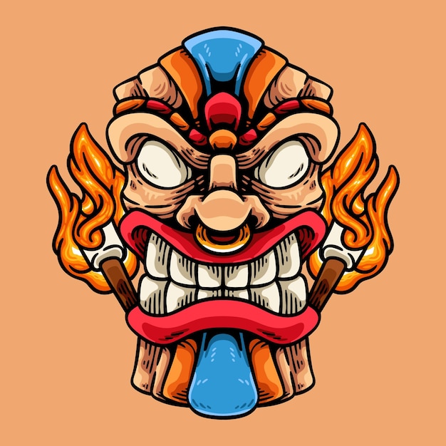 Tiki mask and fire characte