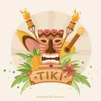 Free vector tiki mask and tropical elements