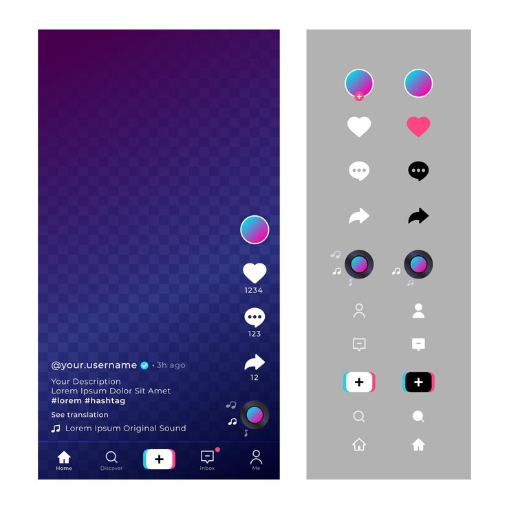 Free Vector tiktok interface with icons and chat
