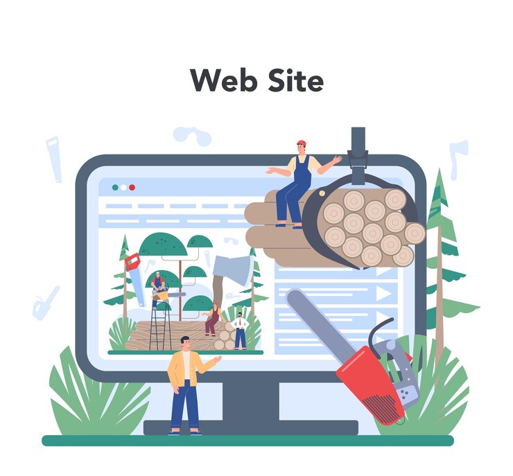 Free Vector timber industry and wood production online service or platform logging and woodworking process forestry production website isolated flat vector illustration