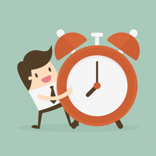 Free vector time administration with employee with alarm clock