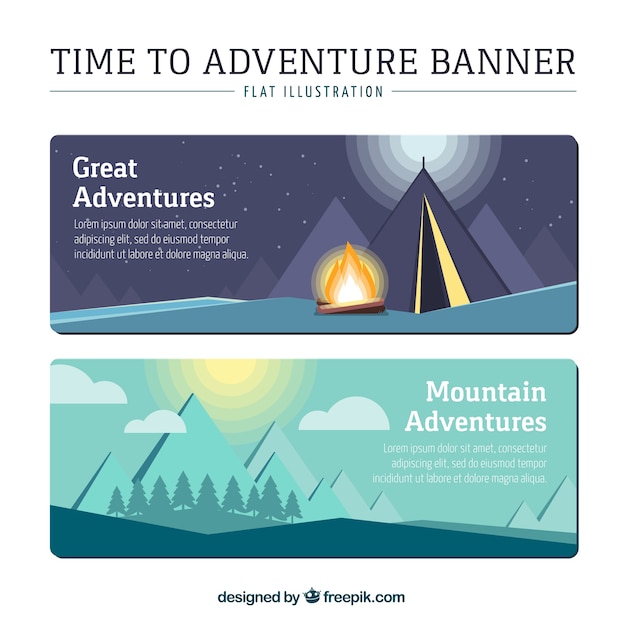 Free vector time to adventure banners in flat design