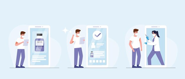 コロナウイルスワクチン接種の概念への時間。人々はコロナウイルスに対するワクチンを受けるためにオンラインで登録することができます