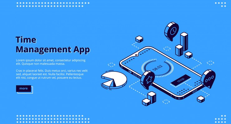 Free Vector time management app isometric landing page, banner