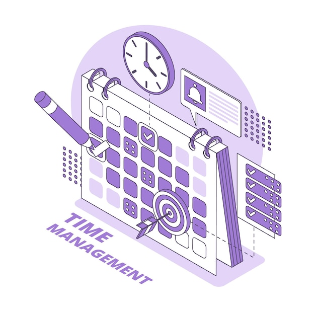 Time management concept isometric illustration