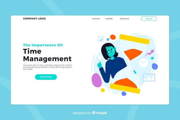 Time management concept for landing page