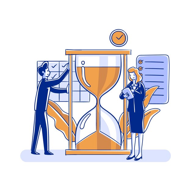 Time management concept people and hourglass