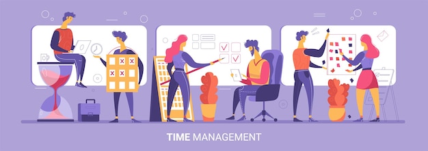 time management concept with characters