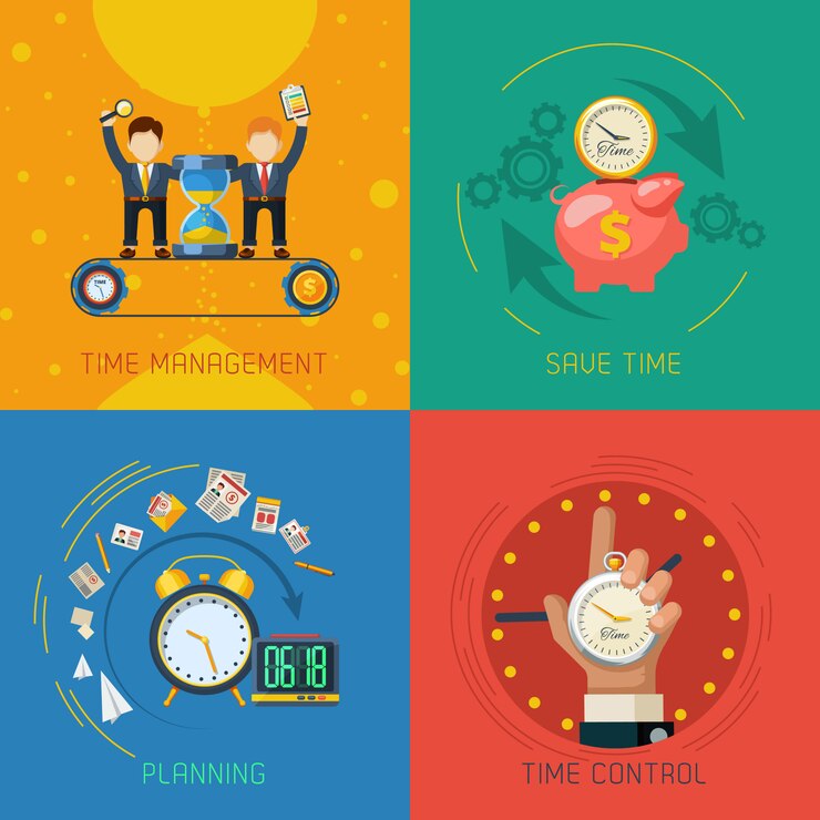 Free Vector time management flat icons square composition