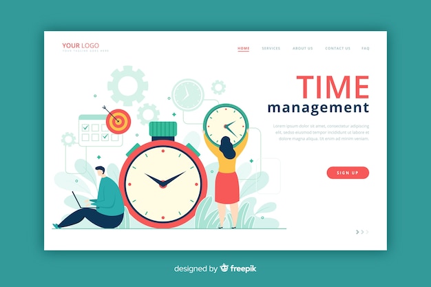 Free vector time management landing page flat style