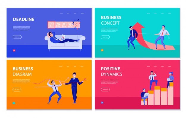 Time management planning business colorful landing page with positive dynamics diagram vector illustration