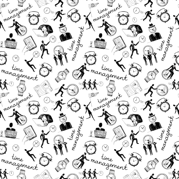 Free vector time management seamless pattern with business sketch icons vector illustration