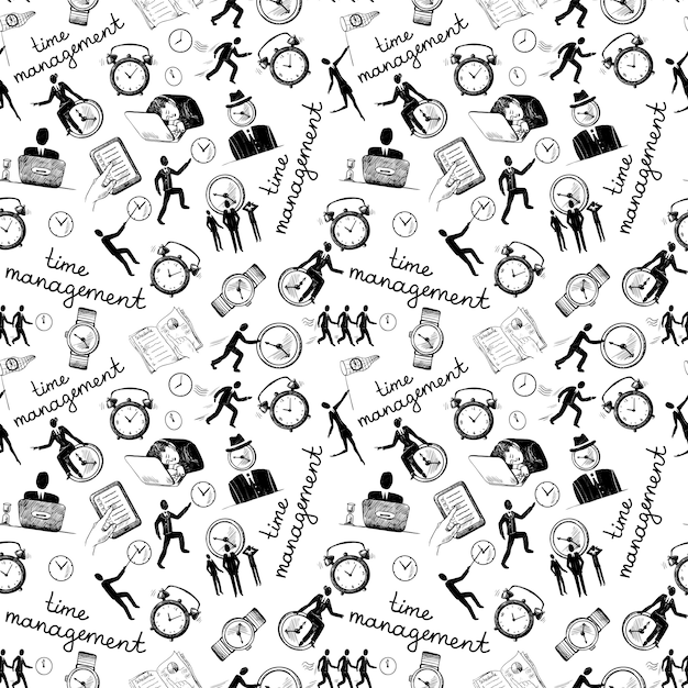 Time management seamless pattern with business sketch icons vector illustration