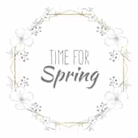 Free vector time for spring lettering on golden frame